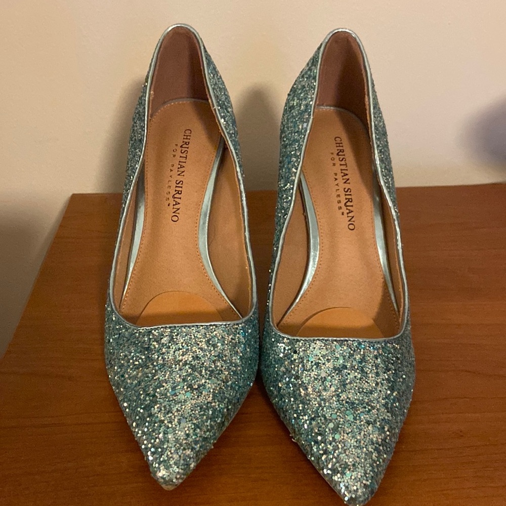 Christian Siriano Blue Glitter Heels